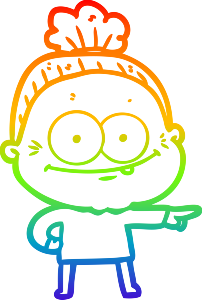 Gökkuşağı gradyan çizgi çizimi Bir insan tarafından çizilmiş mutlu yaşlı kadın