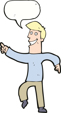 Bir insan tarafından çizilmiş konuşma balonuyla sırıtan çizgi film adamı.