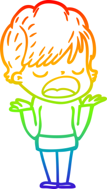 Gökkuşağı gradyan çizgi çizimi bir insan tarafından çizilmiş bir karikatür kadın