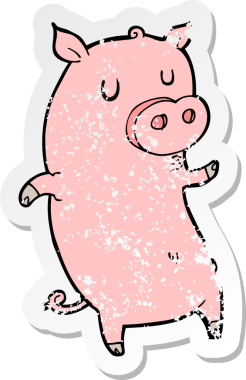 Bir insan tarafından çizilmiş komik bir domuzun gerilimli çıkartması.