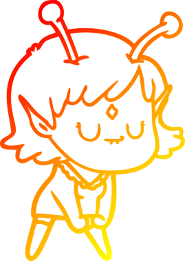 Bir insan tarafından çizilmiş kas pozu veren bir uzaylı kızın çizgi çizimi.