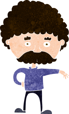 Çizgi filmdeki bıyıklı adam bir insan tarafından çizilmiş kamp hareketi yapıyor.