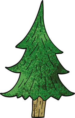 Bir insan tarafından çizilmiş çam ağaçları.