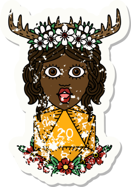 Bir insan tarafından çizilmiş doğal yirmi zarlı bir Druid 'in grunge çıkartması.