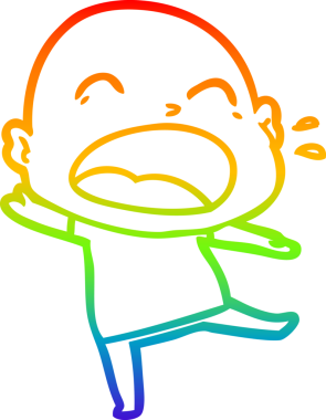 Gökkuşağı gradyan çizgi çizimi. Bir insan tarafından çizilmiş kel adam diye bağıran çizgi film.