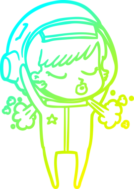 Bir insan tarafından çizilmiş miğferini çıkartan bir astronot kızın soğuk çizgi çizimi.