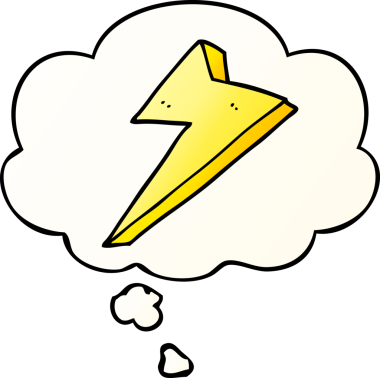 Düşünce baloncuklu çizgi film yıldırımı bir insan tarafından çizilmiş.