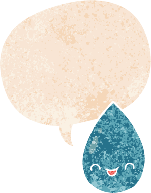 bir insan tarafından çizilmiş grunge sıkıntılı retro biçimli konuşma baloncuğu ile tatlı yağmur damlası çizgi film