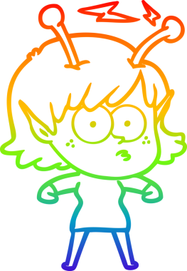 Gökkuşağı gradyan çizgisi bir insan tarafından çizilmiş uzaylı bir kızın çizimi