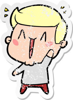 Bir insan tarafından çizilmiş heyecanlı bir karikatür çıkartması.