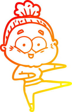 Bir insan tarafından çizilmiş mutlu, yaşlı bir kadının sıcak çizgi çizimi.