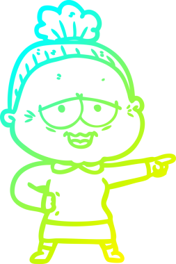 Bir insan tarafından çizilmiş, mutlu, yaşlı bir kadının çizdiği soğuk çizgi.