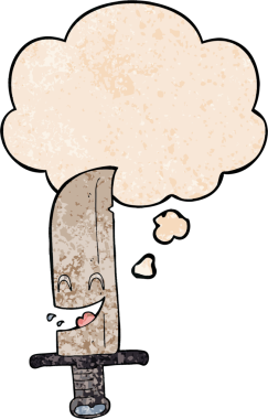 Düşünce baloncuğu ve insan tarafından çizilmiş grunge desenli gülen bıçak.