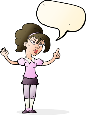 Bir insan tarafından çizilmiş konuşma baloncuğu fikri olan bir karikatür kadın.