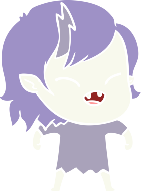 Bir insan tarafından çizilmiş düz renkli çizgi film gülen vampir kız.