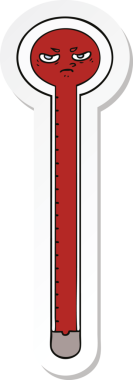 Bir insan tarafından çizilmiş karikatür termometresinin etiketi.