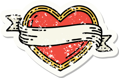 Bir insan tarafından çizilmiş geleneksel bir kalp ve bayrak stili dövmesi.