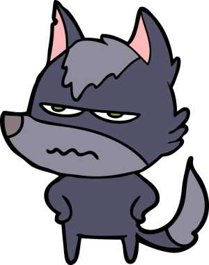 Bir insan tarafından çizilmiş rahatsız kurt çizgi filmi.