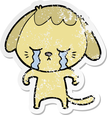 Bir insan tarafından çizilmiş ağlayan bir köpeğin sıkıntılı çıkartması.