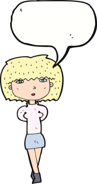 bir insan tarafından çizilmiş konuşma balonu olan utangaç bir kadın.