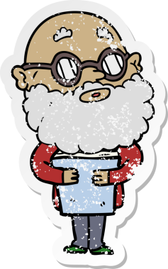 Bir insan tarafından çizilmiş sakallı ve gözlüklü, garip bir karikatür çıkartması.