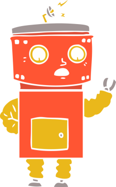 Bir insan tarafından çizilmiş düz renkli çizgi film robotu