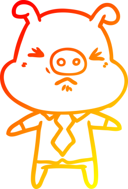 Bir insan tarafından çizilmiş, gömlekli ve kravatlı kızgın bir domuzun çizgi çizimi.