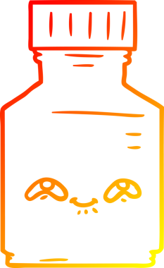 Bir insanın çizdiği karikatür hapı kavanozunun sıcak çizgi çizimi