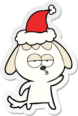 Bir insan tarafından çizilmiş Noel Baba şapkası takan sıkılmış bir köpeğin el yazısı.