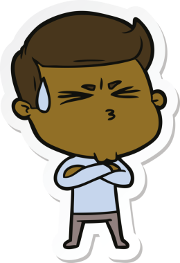 Bir insan tarafından çizilmiş terleyen bir karikatür adamın çıkartması.