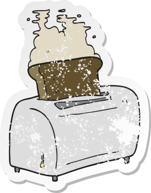 Bir insan tarafından çizilmiş karikatür tost makinesinin gerilimli yapıştırması.