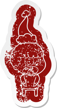 Şok olmuş bir adamın insan tarafından çizilmiş Noel Baba şapkası giymesi garip bir karikatür.