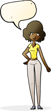 Bir insan tarafından çizilmiş konuşma balonu olan güzel bir kadın.