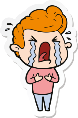 Bir insan tarafından çizilmiş ağlayan bir karikatür çıkartması.