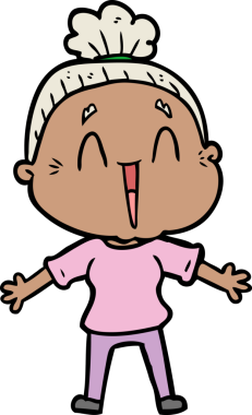 Bir insan tarafından çizilmiş mutlu yaşlı kadın çizgi filmi.