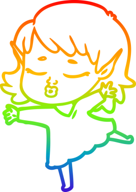 Gökkuşağı gradyan çizgisi bir insan tarafından çizilmiş güzel bir elf kızının çizimi.