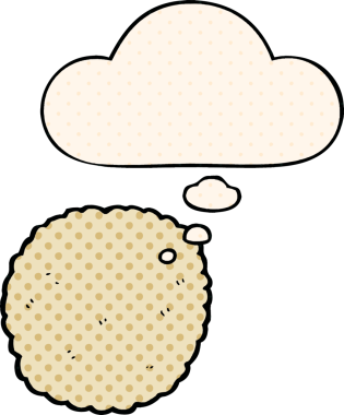 Bir insan tarafından çizilmiş, düşünce baloncuklu çizgi roman bisküvisi.