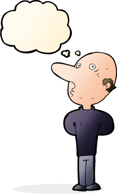 Bir insan tarafından çizilmiş düşünce balonlu kel bir adam.