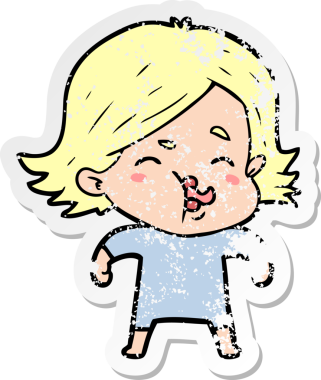 Bir insan tarafından çizilmiş karikatür kızının sıkıntılı çıkartması.