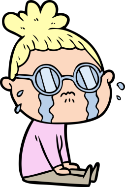 Bir insan tarafından çizilmiş gözlüklü, ağlayan bir kadın.