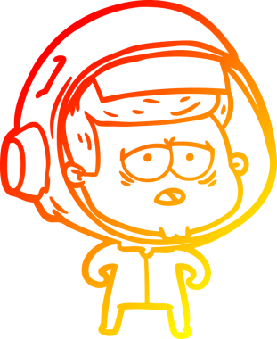 Bir insan tarafından çizilmiş, karikatür, yorgun astronot çizimi.