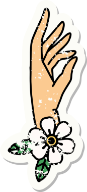 Bir insan tarafından çizilmiş geleneksel el ve çiçek stili bir dövme.