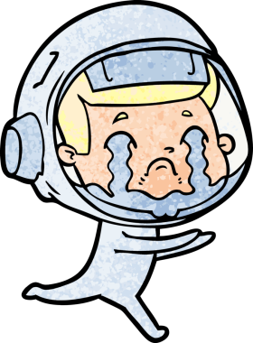 Bir insan tarafından çizilmiş ağlayan astronot çizgi filmi.