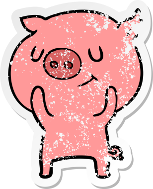 Bir insan tarafından çizilmiş mutlu çizgi film domuzunun sıkıntılı çıkartması.