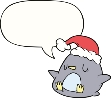 Bir insan tarafından çizilmiş konuşma balonu olan sevimli bir penguen.