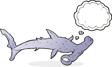 Bir insan tarafından çizilmiş düşünce baloncuklu çekiç başlı köpekbalığı.