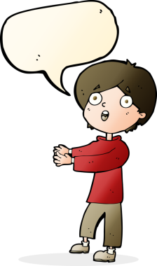 Bir insan tarafından çizilmiş konuşma balonuyla şok olmuş bir çocuk.