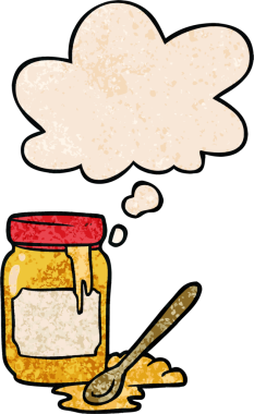 Bir insan tarafından çizilmiş grunge desenli düşünce baloncuklu bal kavanozu.