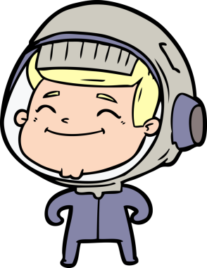 Bir insan tarafından çizilmiş mutlu astronot çizgi filmi.