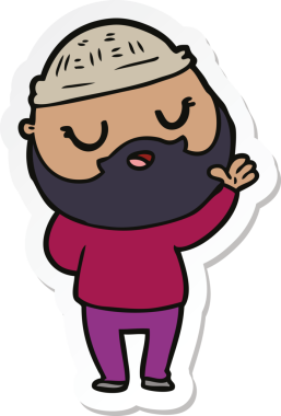 Bir insan tarafından çizilmiş sakallı sevimli bir karikatür adamın çıkartması.